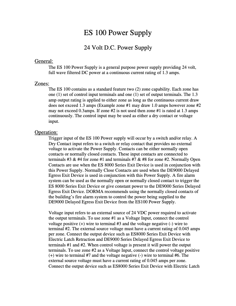 Page 1 de la notice Manuel utilisateur Dormakaba ES100