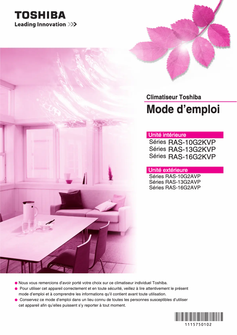 Page 1 de la notice Manuel utilisateur Toshiba RAS-13G2KVP