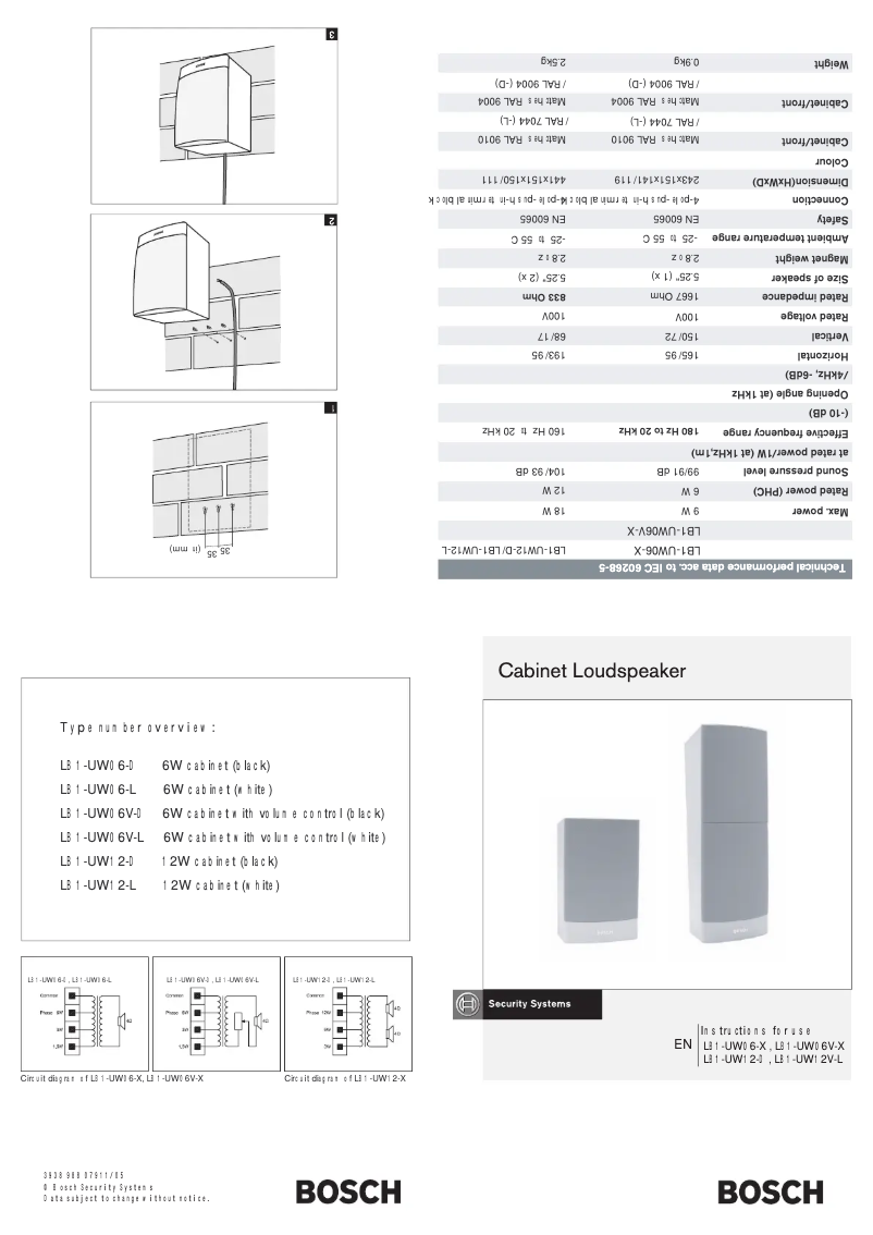 Page n°1 - Manuel utilisateur Bosch LB1‑UW06‑D