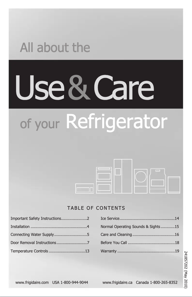 Page n°1 - Manuel utilisateur Frigidaire FRT18S8KS