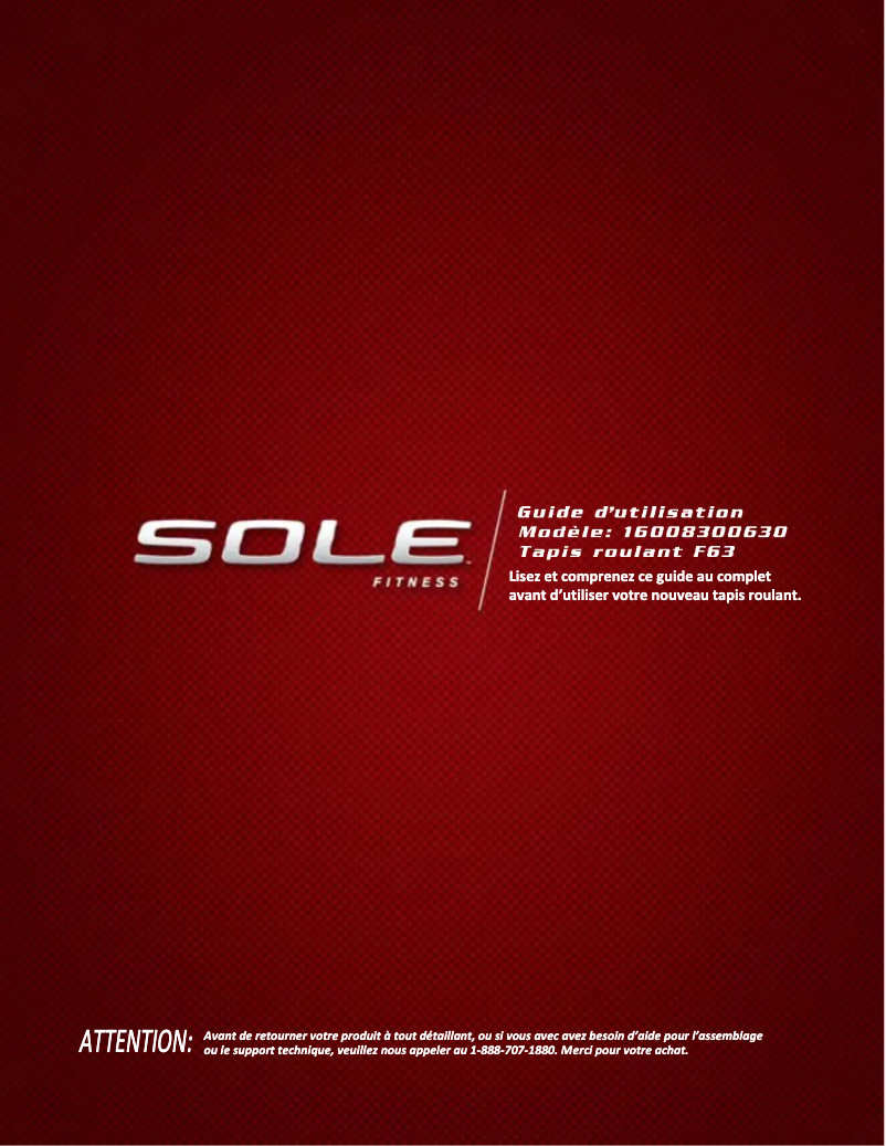 Page 1 de la notice Manuel utilisateur Sole Fitness F63