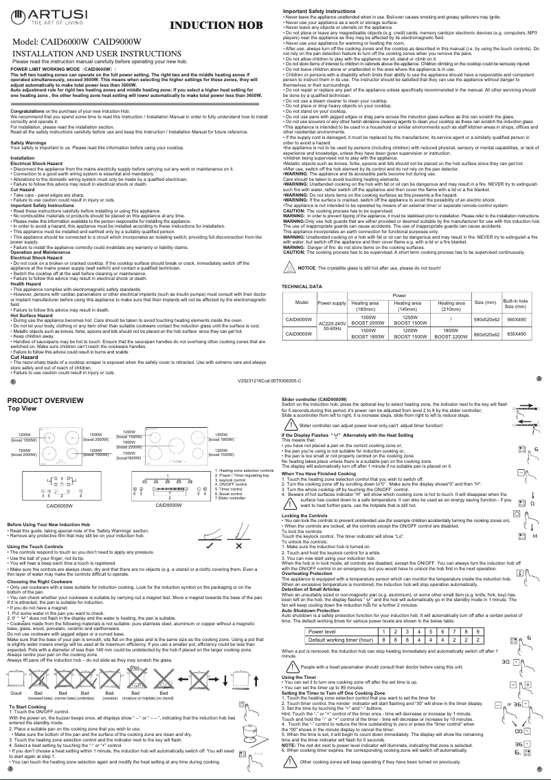 Page 1 de la notice Manuel utilisateur Artusi CAID6000W