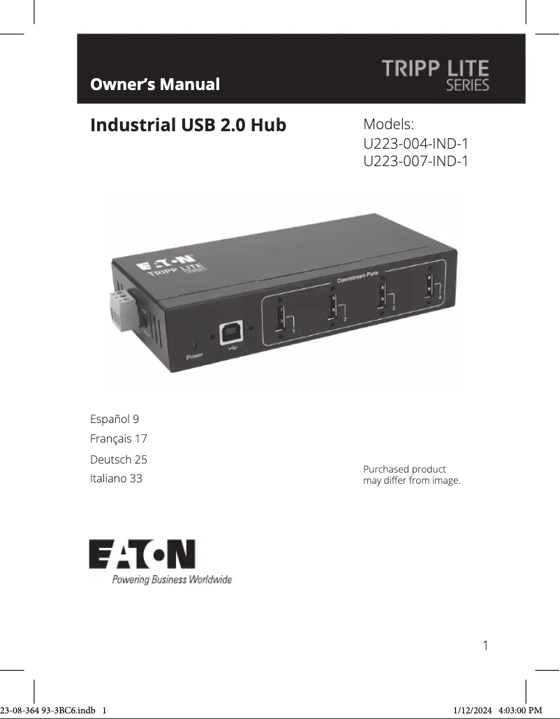 Image de la première page du manuel de l'appareil U223-007-IND-1