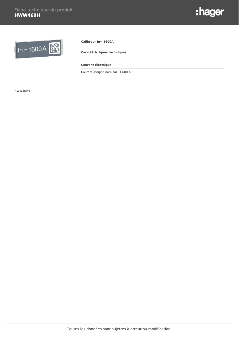 Página 1 del manual Ficha técnica Hager HWW469H