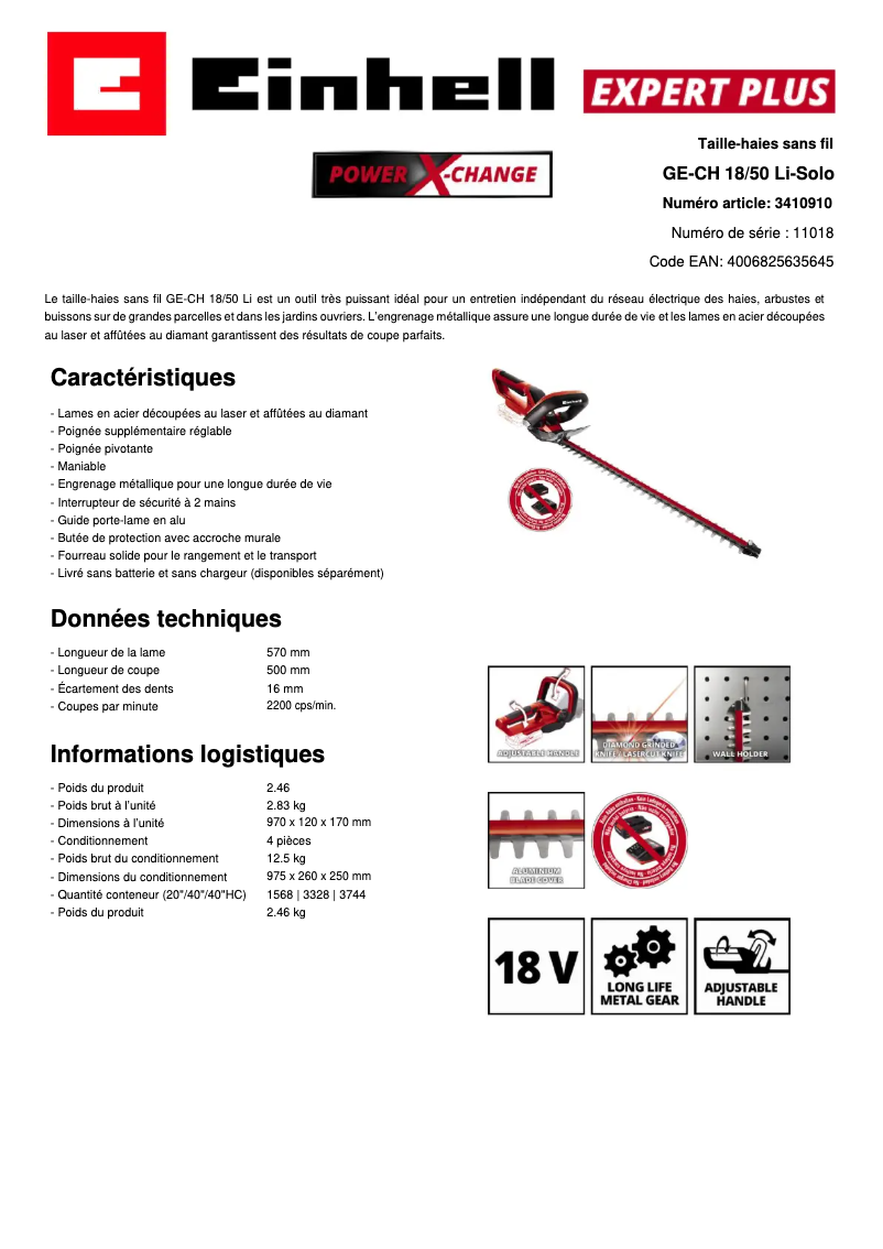 Image de la première page du manuel de l'appareil GE-CH 18/50 Li-Solo