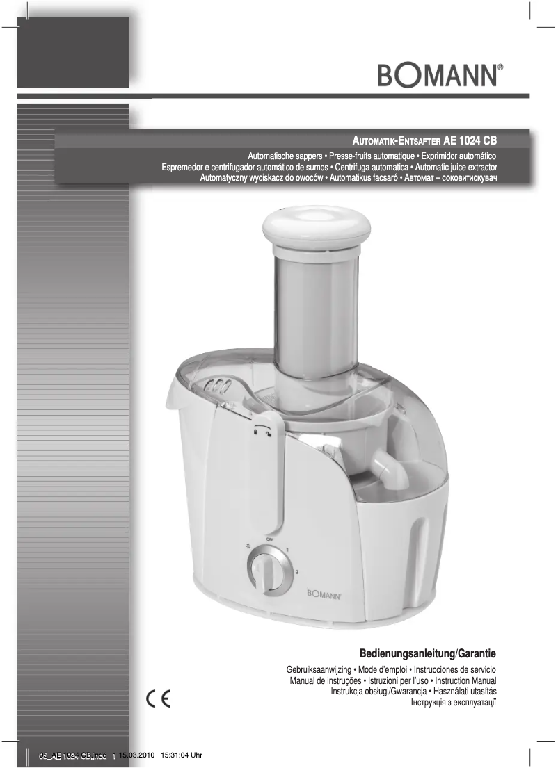 Page 1 de la notice Manuel utilisateur Bomann AE 1024 CB