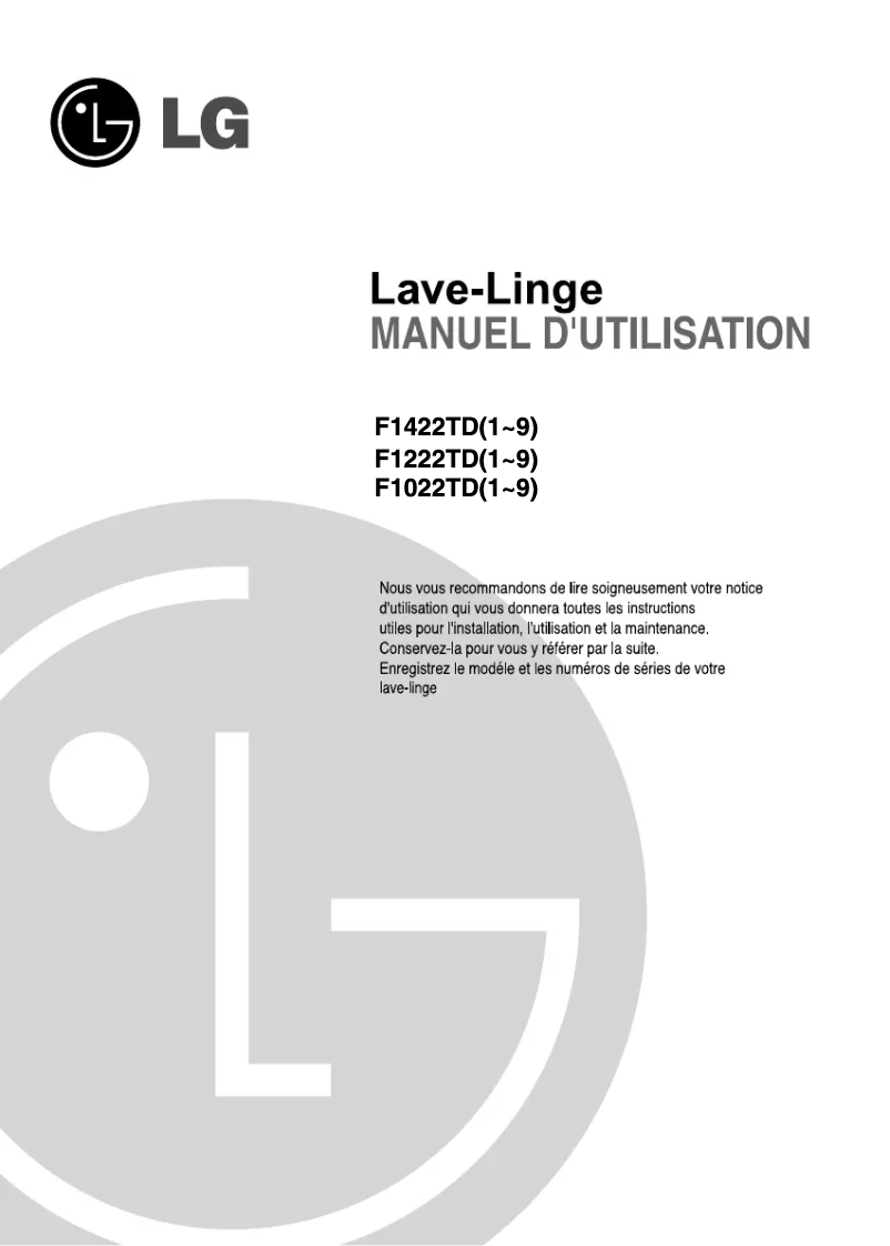 Page 1 de la notice Manuel utilisateur LG F1222TD5