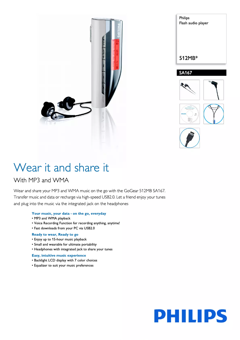 Image de la première page du manuel de l'appareil GoGear SA167