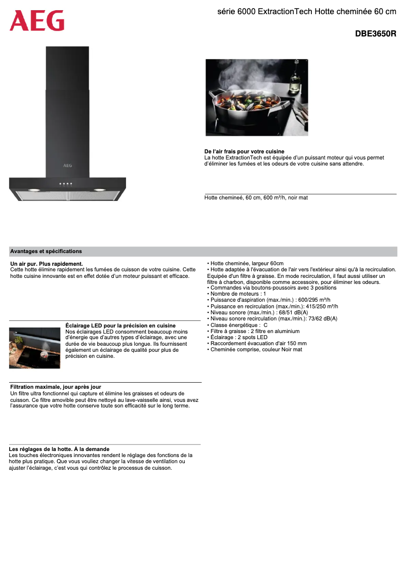 Page 1 de la notice Fiche technique AEG DBE3650R