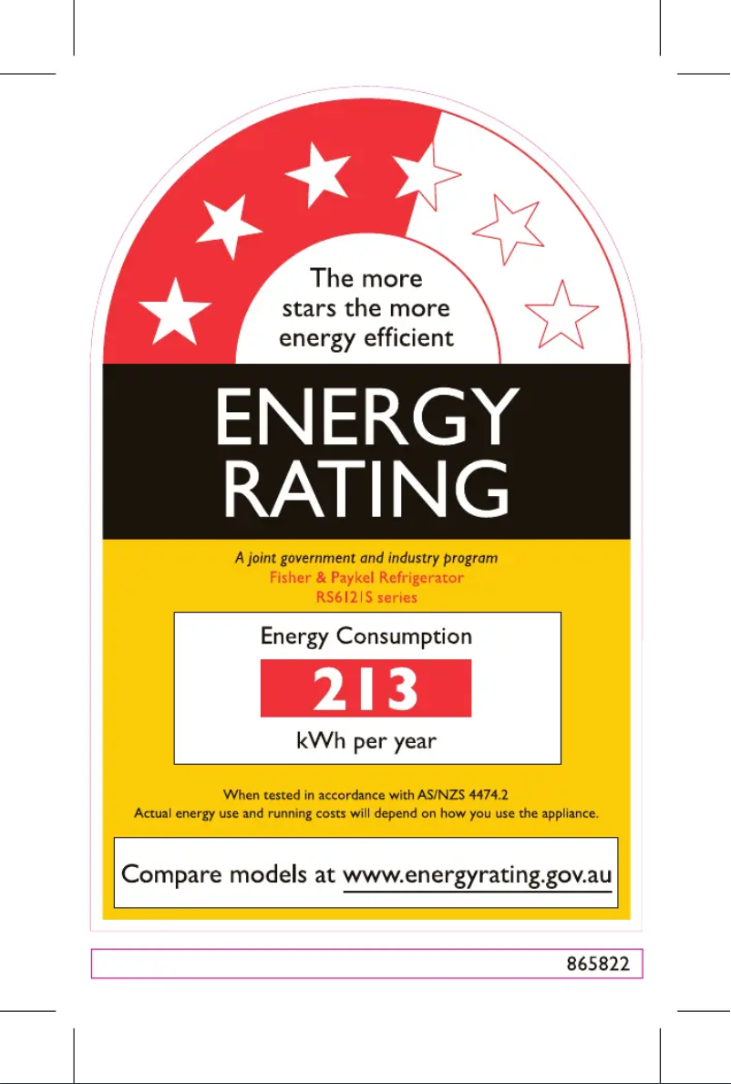 Page 1 de la notice Label énergétique Fisher & Paykel RS6121SLK1