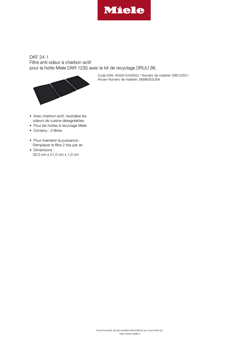 Page n°1 - Manuel utilisateur Miele DKF 24-1
