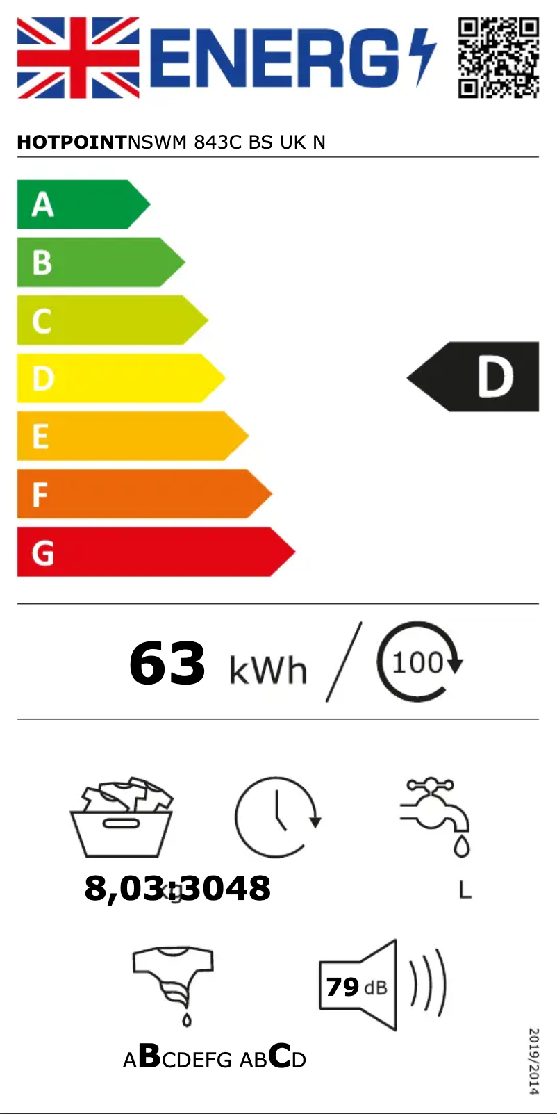Page n°1 - Label énergétique Hotpoint NSWM 843C BS UK N