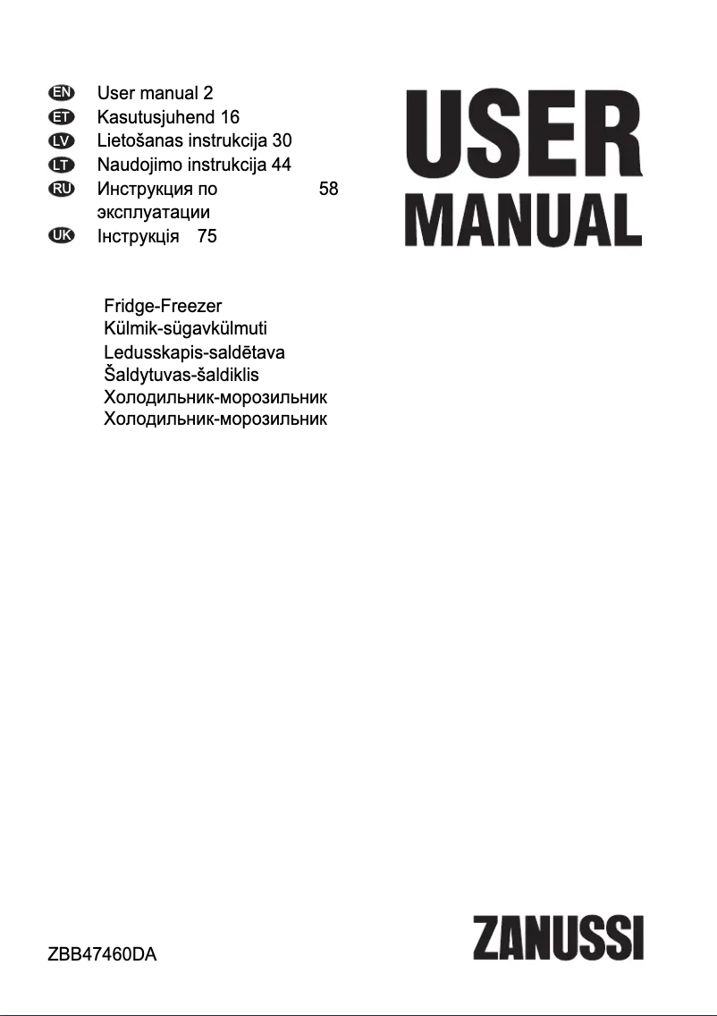Page 1 de la notice Manuel utilisateur Zanussi ZBB47460DA