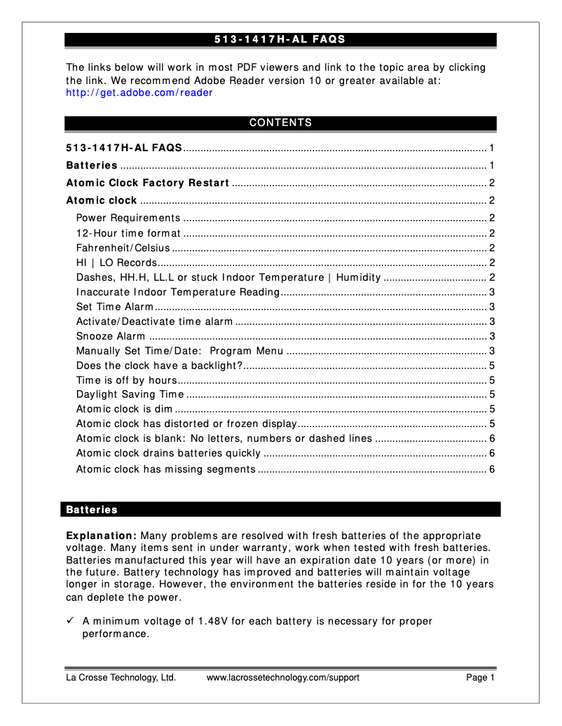 Page n°1 - FAQ La Crosse Technology 513-1417H-AL