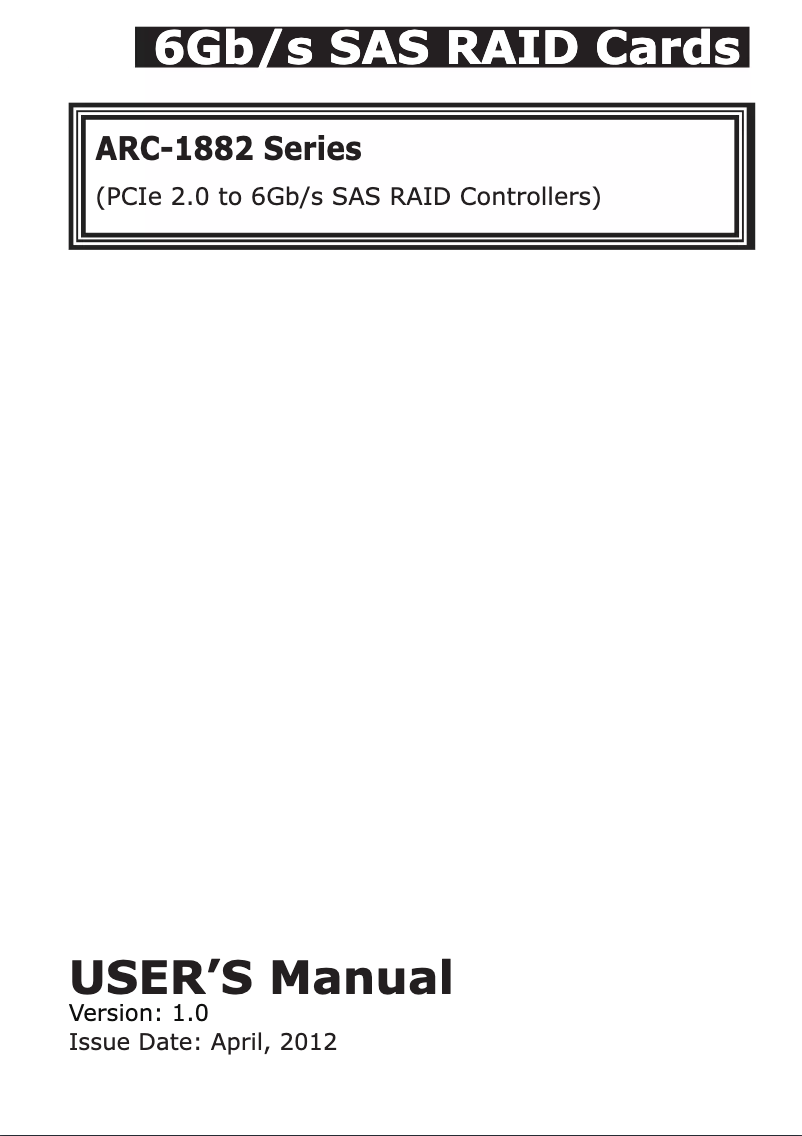 Page 1 de la notice Manuel utilisateur Areca ARC-1882LP