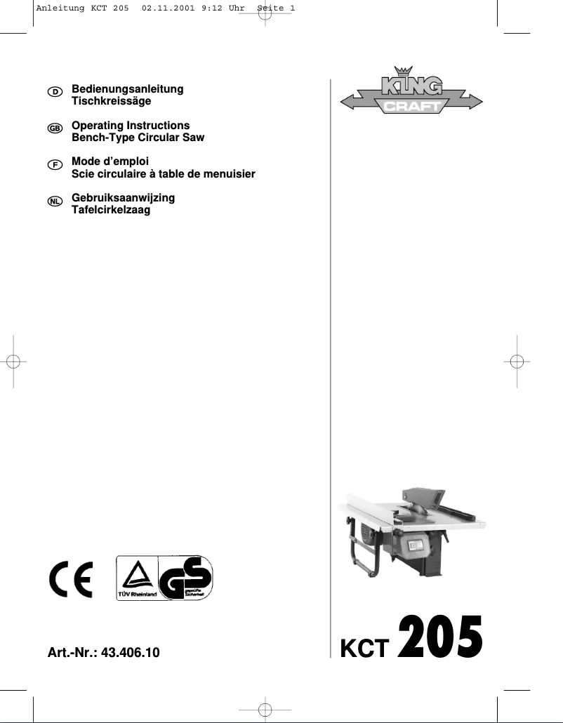 Page n°1 - Manuel utilisateur King Craft KCT 205