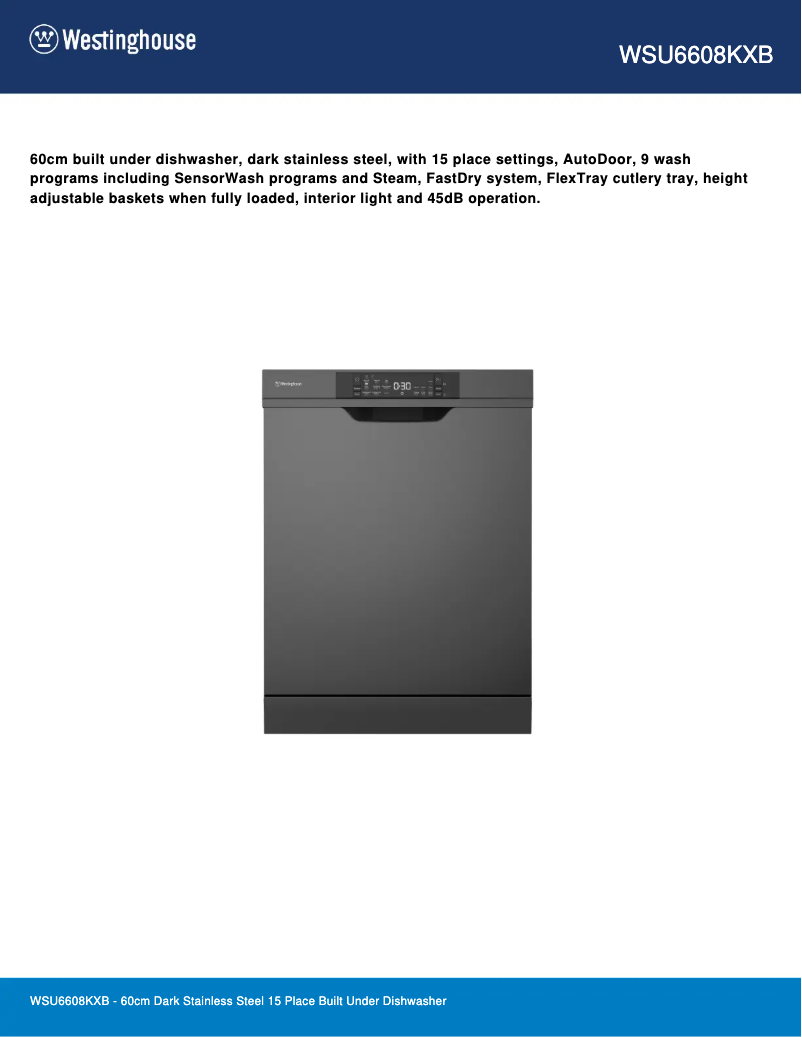 Page n°1 - Fiche technique Westinghouse WSU6608KXB