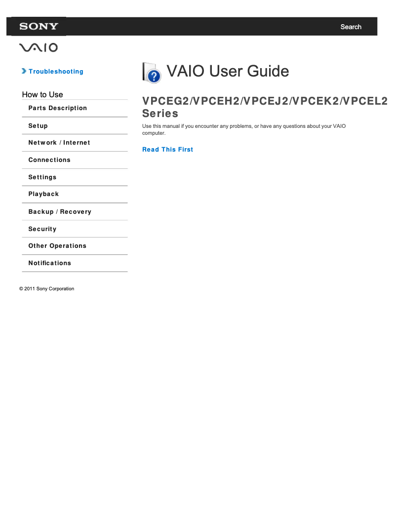 Page n°1 - Manuel utilisateur Sony Vaio VPCEH2JFX