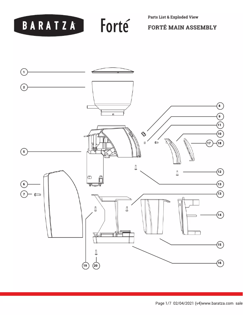 Page 1 de la notice Fiche technique Baratza Forté AP