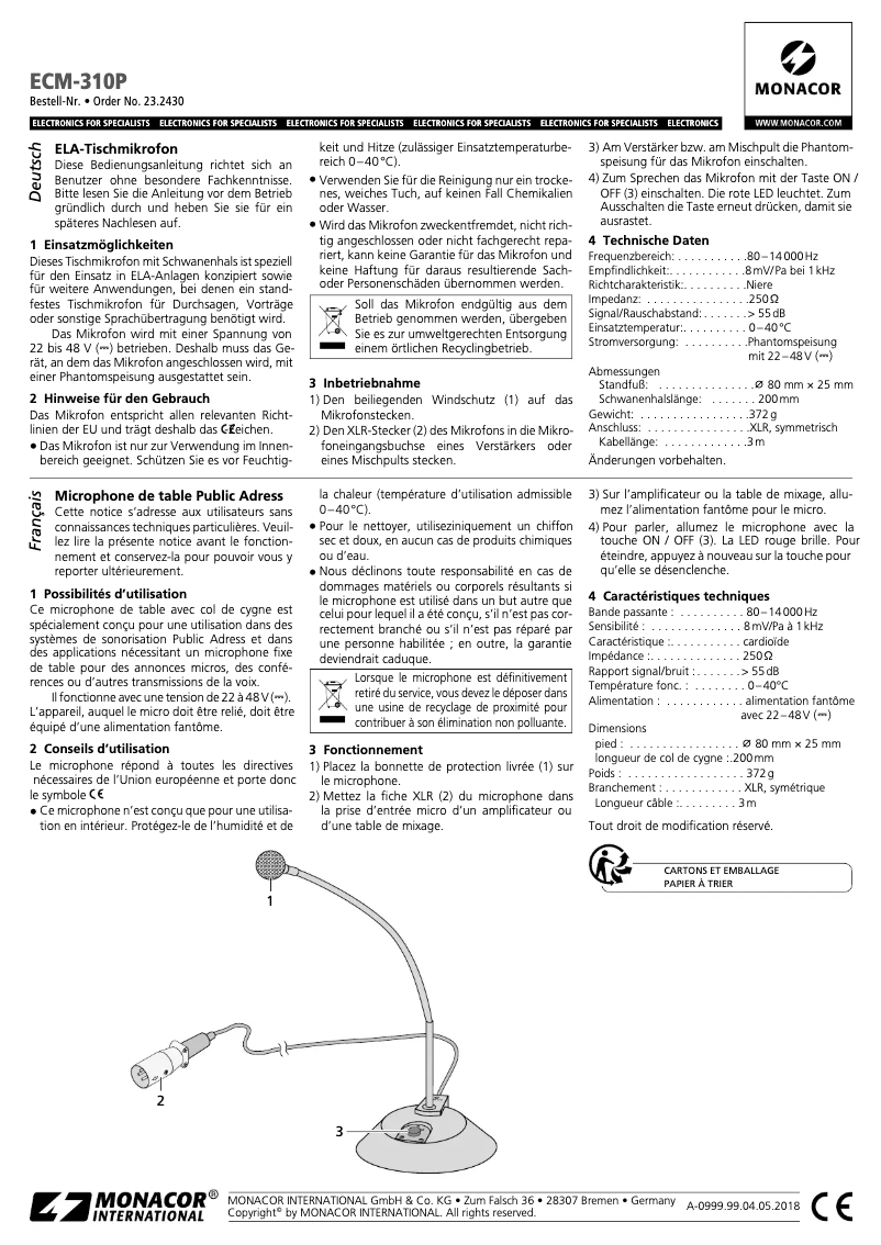 Page 1 de la notice Manuel utilisateur Monacor ECM-310P