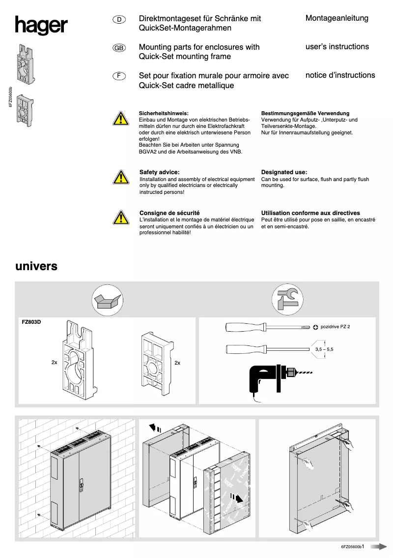 Page n°1 - Manuel utilisateur Hager FZ803D