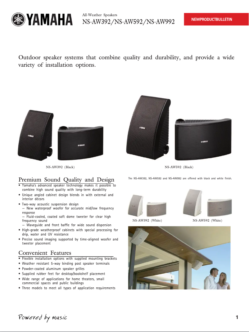 Page 1 de la notice Fiche technique Yamaha NS-AW392