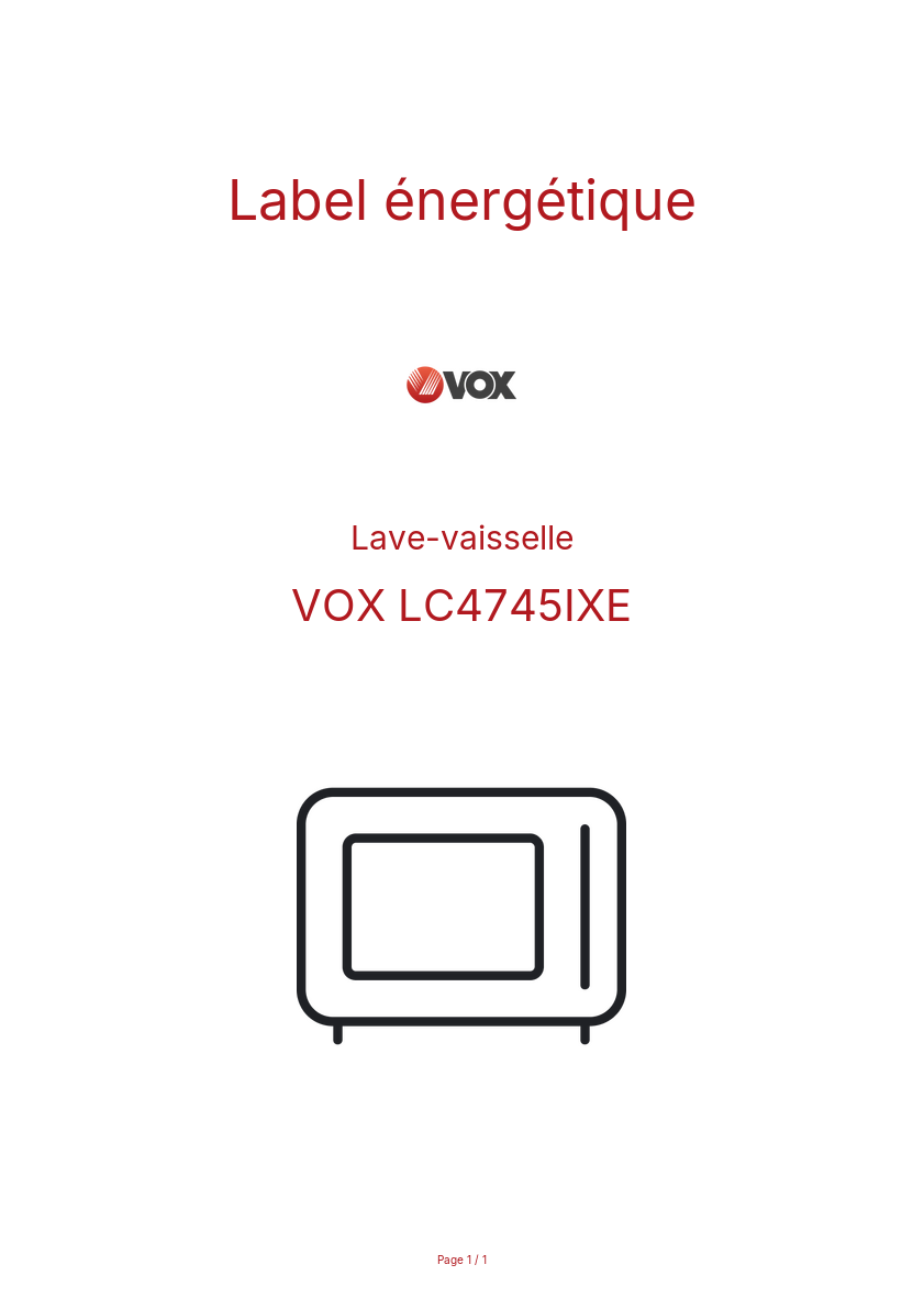 Page n°1 - Label énergétique VOX LC4745IXE