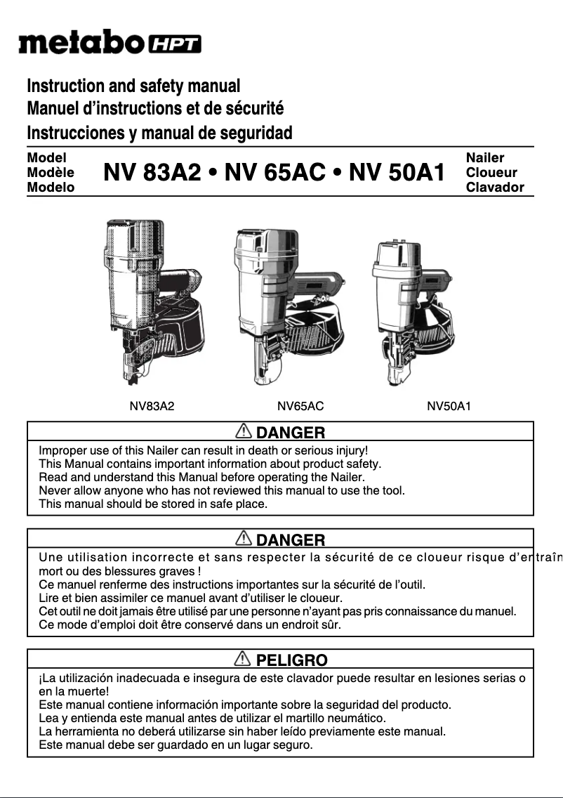 Page n°1 - Manuel utilisateur HiKOKI NV83A2