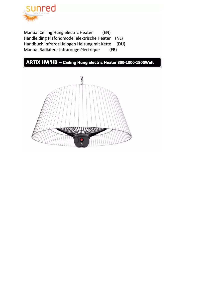 Page n°1 - Manuel utilisateur SunRed ARTIX HB