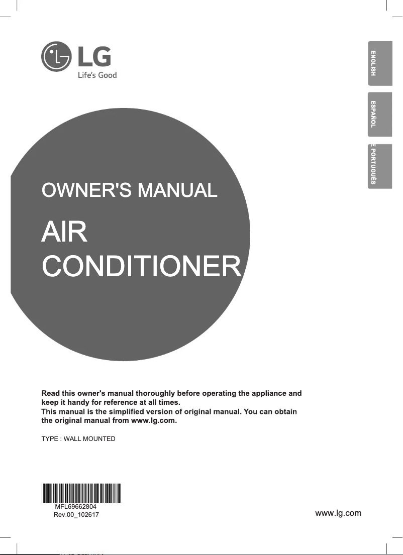 Page 1 de la notice Manuel utilisateur LG AMNW07GSJA0