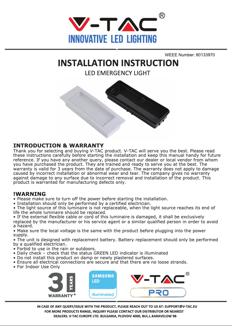 Page n°1 - Manuel utilisateur V-TAC VT-511