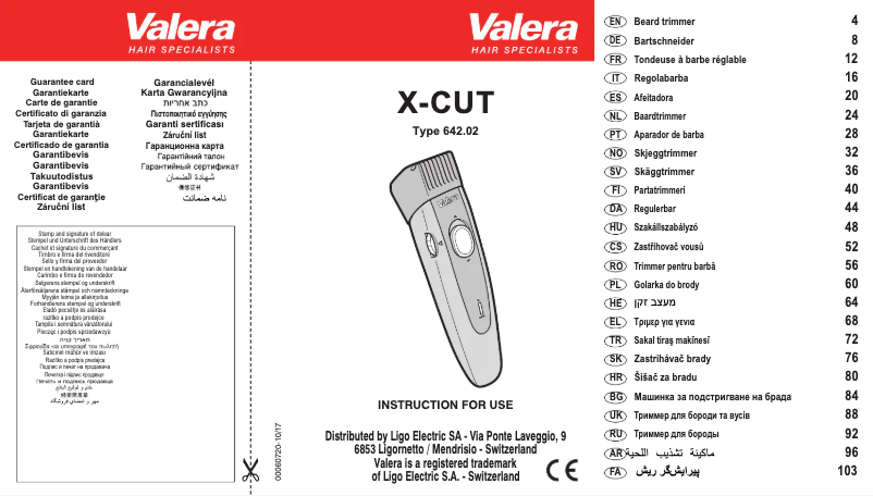 Page n°1 - Manuel utilisateur Valera X-CUT