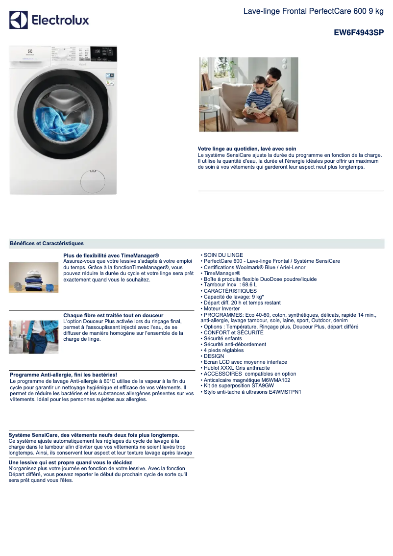 Page n°1 - Fiche technique Electrolux EW6F4943SP