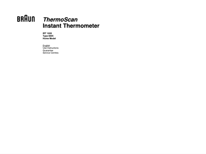 Page 1 de la notice Manuel utilisateur Braun ThermoScan IRT 1020