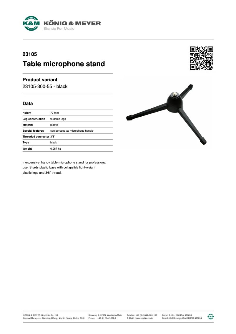 Page 1 de la notice Manuel utilisateur Konig & Meyer 23105