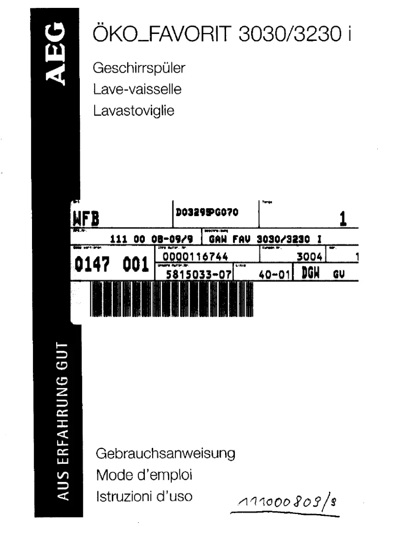 Image de la première page du manuel de l'appareil Favorit 3230 IW