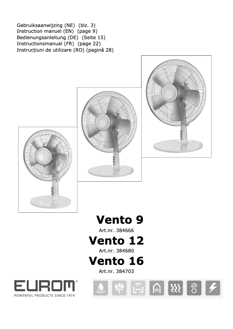 Página 1 del manual Manual de usuario Eurom Vento 16SR
