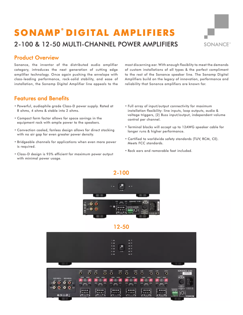 Page 1 de la notice Fiche technique Sonance Sonamp 2-100 Digital