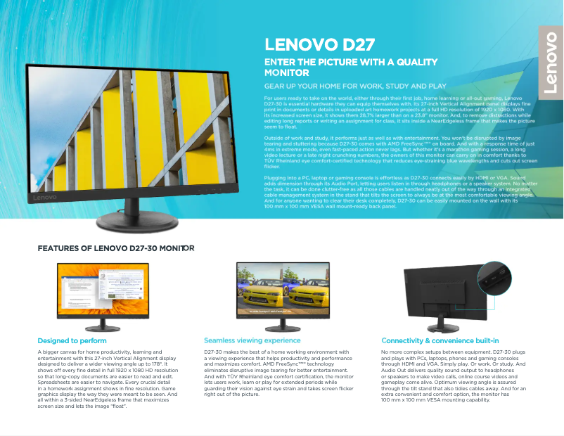 Página 1 del manual Ficha técnica Lenovo D27-30