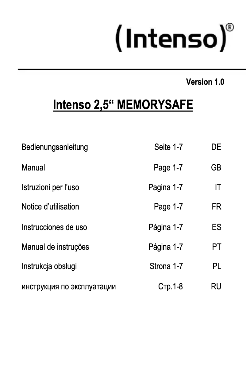 Página 1 del manual Manual de usuario Intenso 2.5 Memory Safe