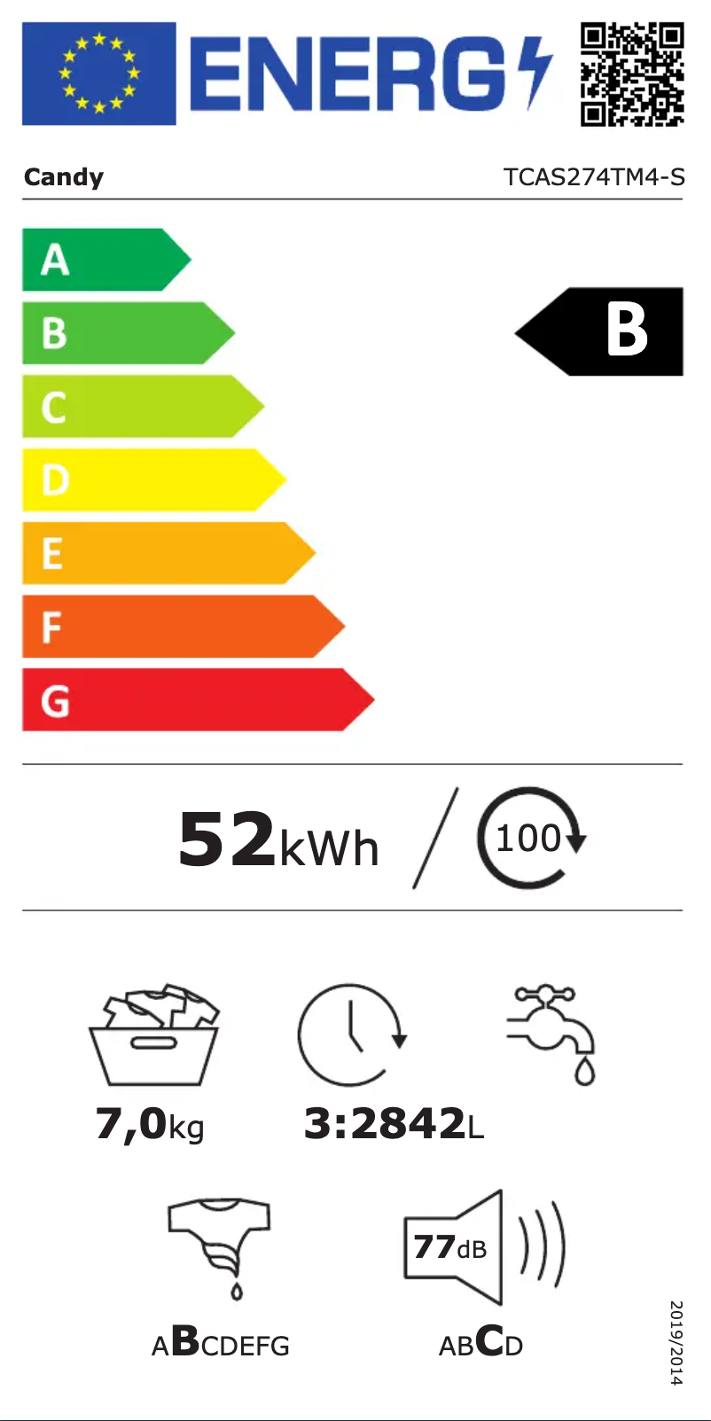 Page n°1 - Label énergétique Candy TCAS274TM4-S