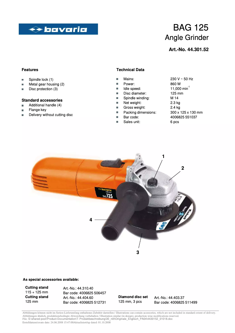 Page n°1 - Fiche technique Bavaria BAG 125