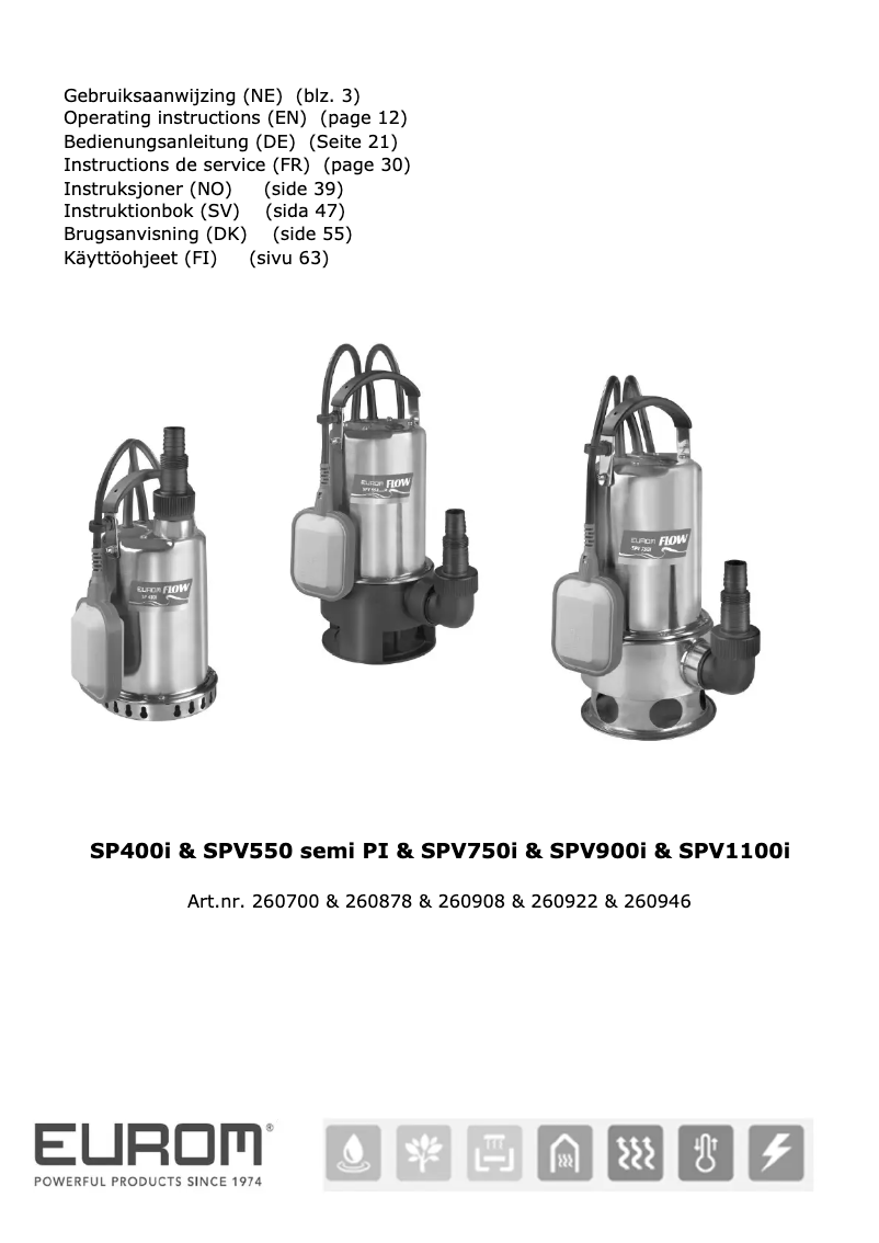 Page n°1 - Manuel utilisateur Eurom Flow SPV550 semi PI