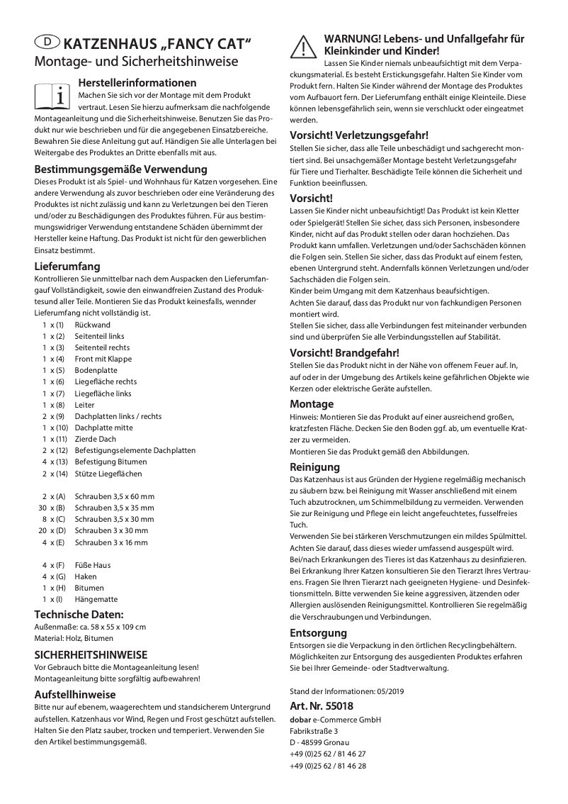 Page 1 de la notice Manuel utilisateur Dobar Fancy Cat