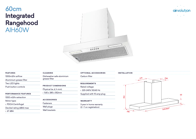 Page 1 de la notice Fiche technique Airvolution ARGC90BTS