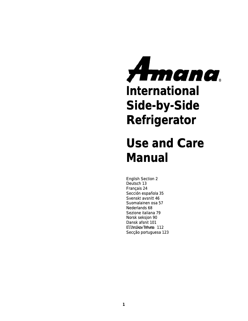 Page n°1 - Manuel utilisateur Amana SRDE 520 SW