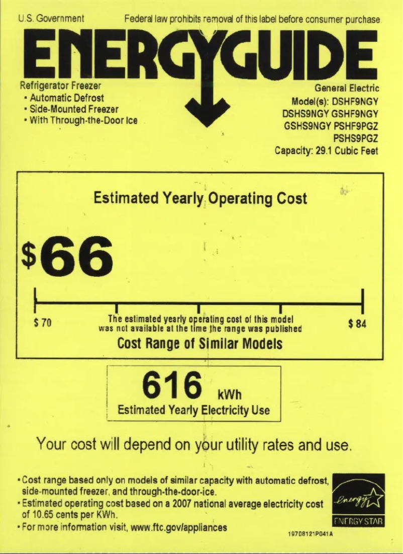 Page n°1 - Label énergétique GE PSHF9PGZBB