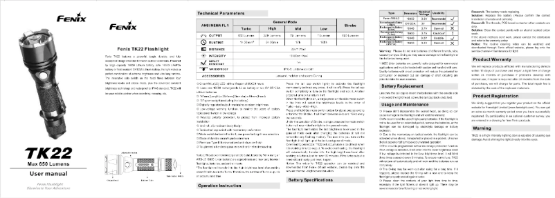 Page 1 de la notice Manuel utilisateur Fenix TK22