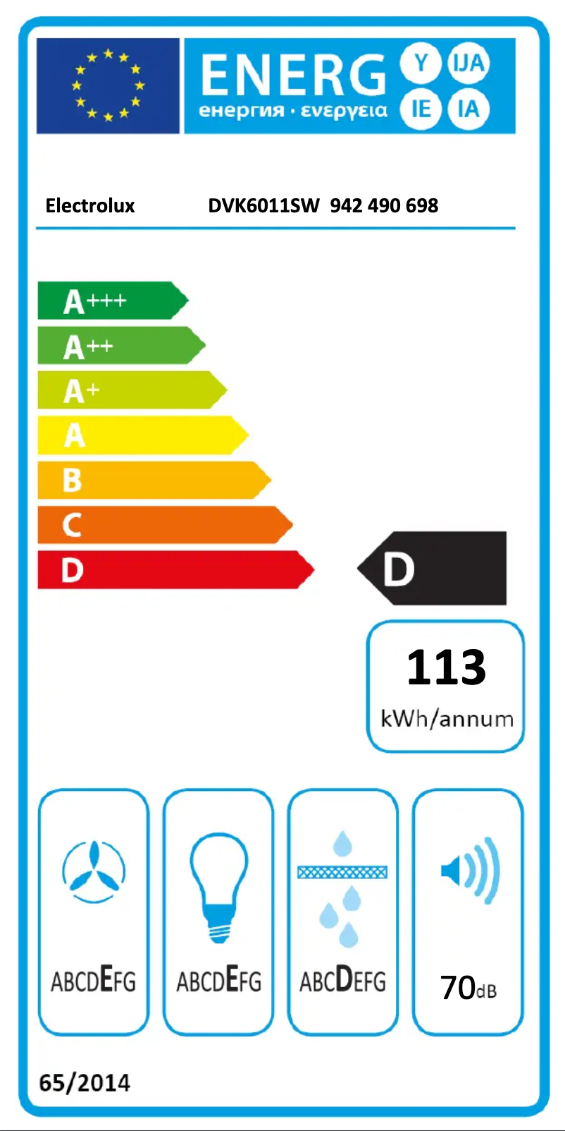 Page n°1 - Label énergétique Electrolux DVK6011SW