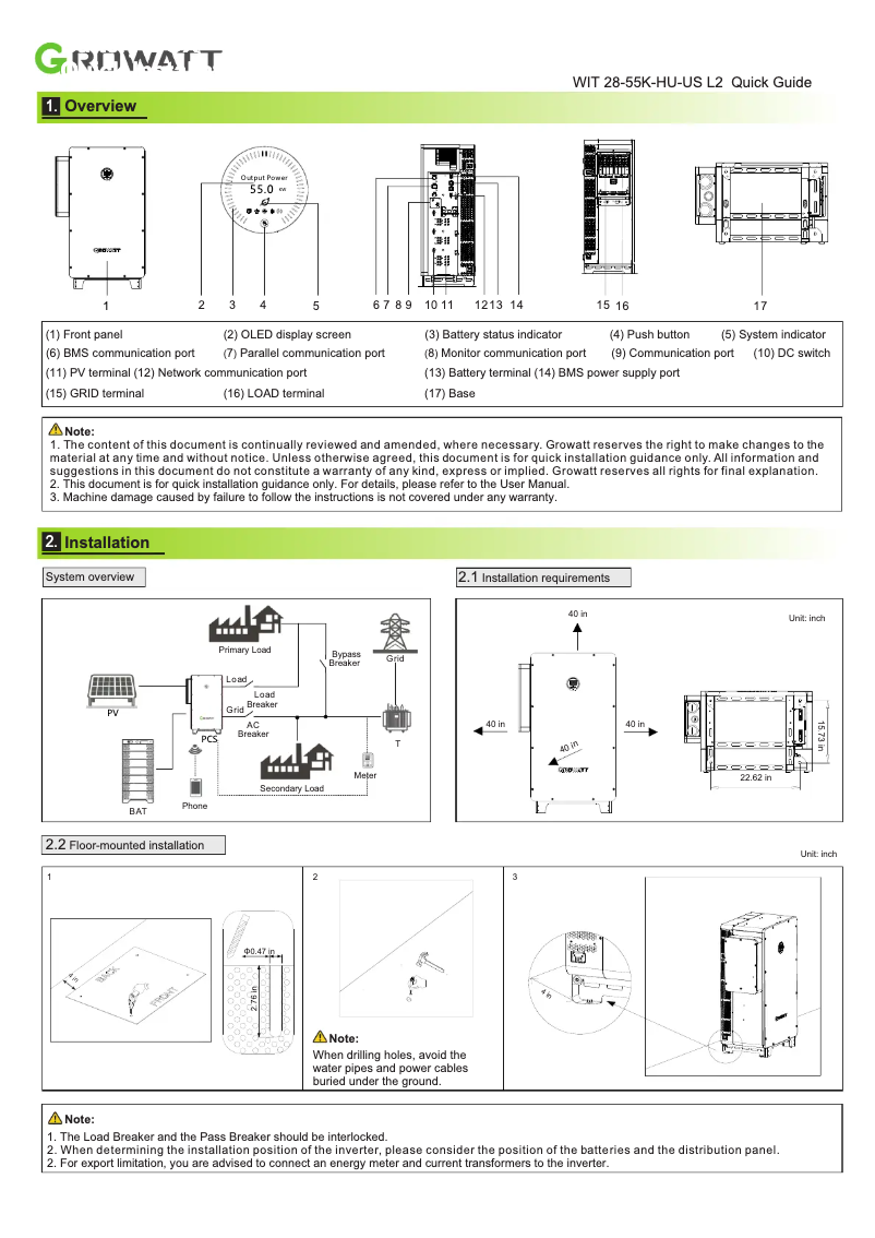 Página 1 del manual Manual de usuario Growatt WIT 28-55K-HU-US L2